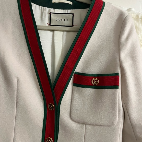 Gucci Web Wool White Coat with Red and Green Accents 40 4 - Picture 3 of 12